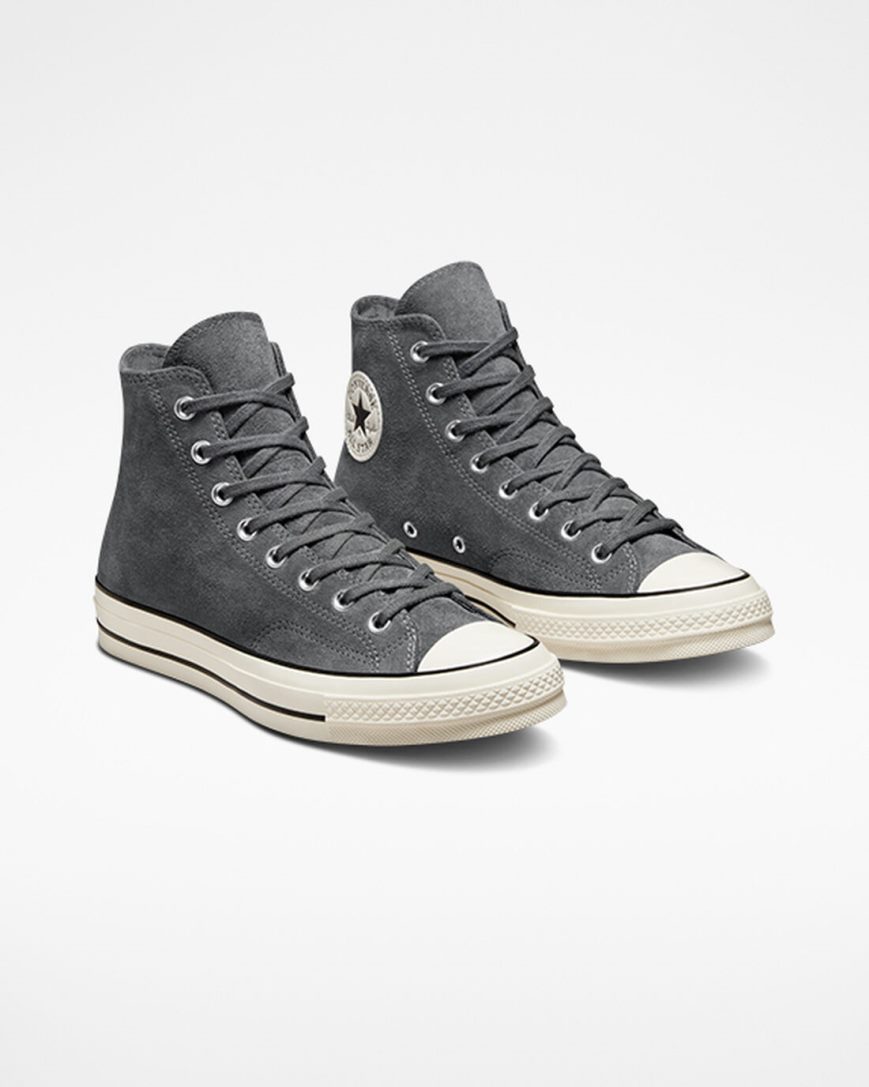 Tenisi Inalti Barbati Converse Chuck 70 Piele Intoarsa Gri Negrii | RO LD0KJ861